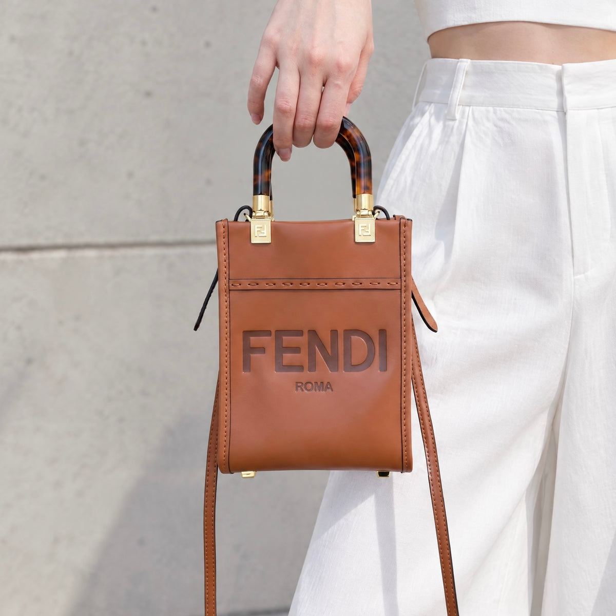 Include Entrupy Certificate of Authenticity｜Good ( Rank AB)｜ FENDI Mini Sunshine Shopper Hand Bag Shoulder Bag Brown｜S26090715