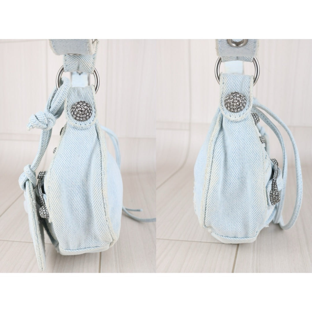 Very Good ( Rank A)｜Balenciaga Denim With Rhinestones Le cargole XS Shoulder Bag Light Blue ｜S25110309