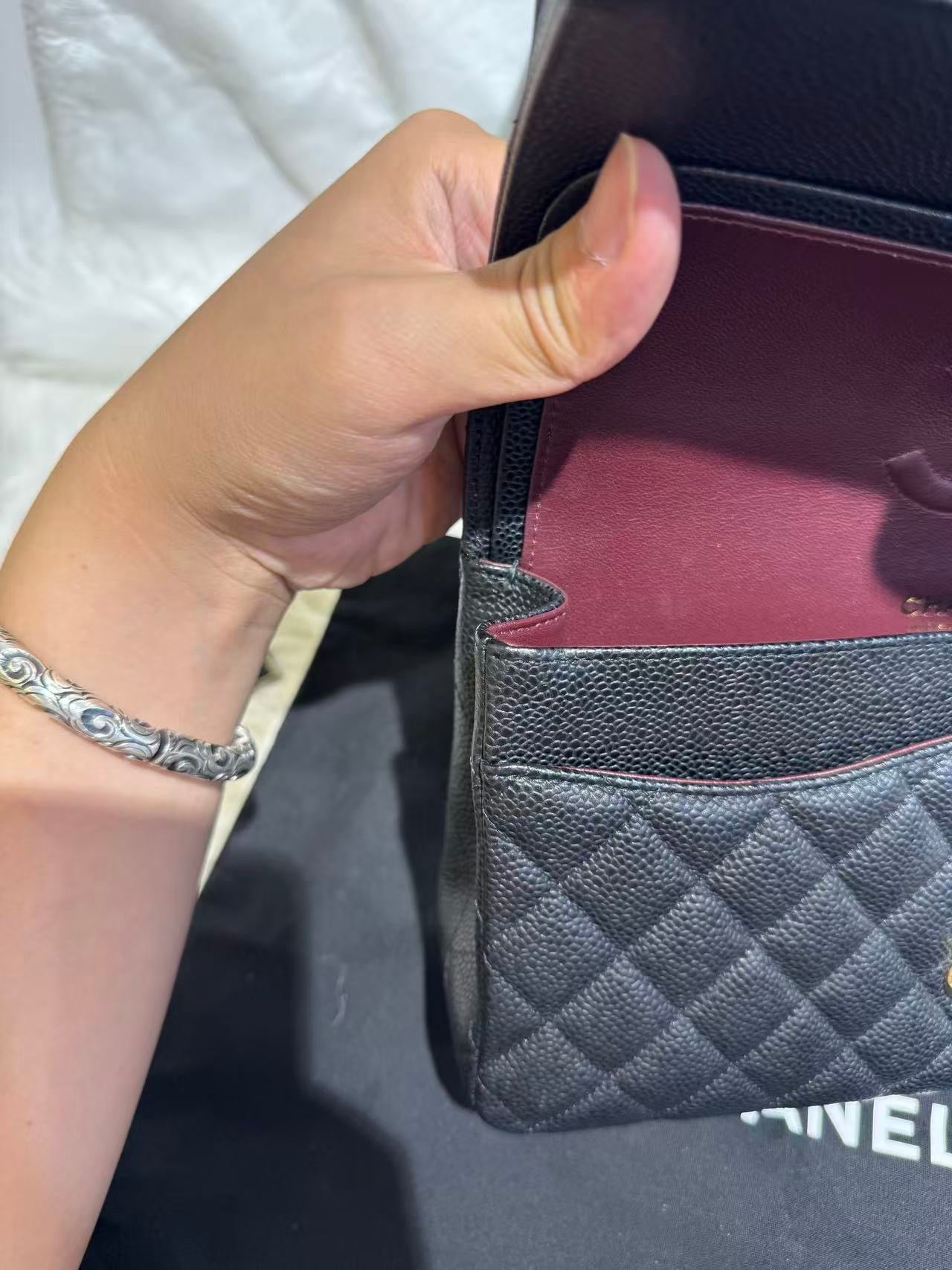 Include Entrupy Certificate of Authenticity｜Very Good ( Rank A)｜CHANEL Caviar Skin Matrasse Chain Double Flap 25 Shoulder Bag Black