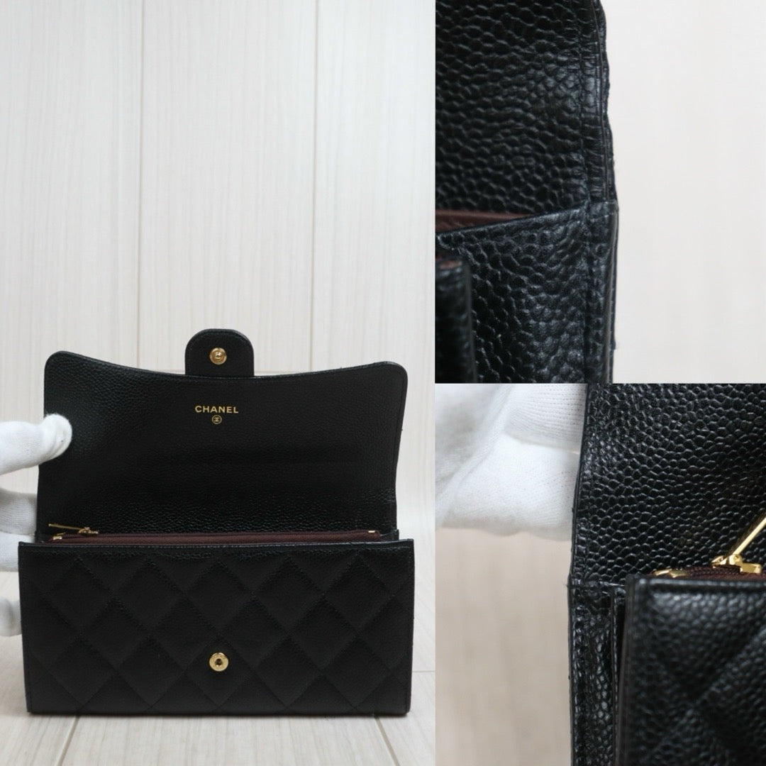 Include Entrupy Certificate of Authenticity｜Very Good ( Rank A)｜CHANEL Caviar Skin Black Long Wallet IC Chips Model｜26073009