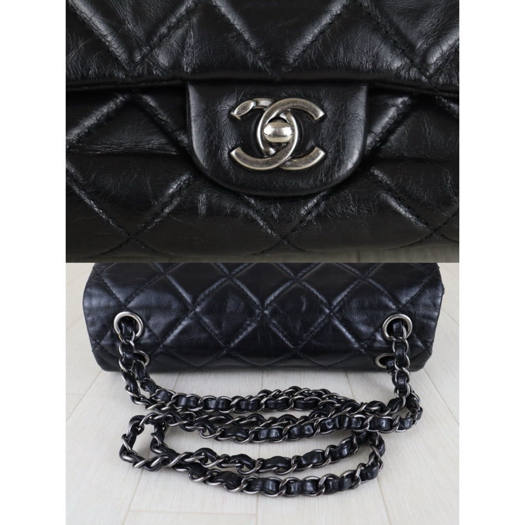 Include Entrupy Certificate of Authenticity｜Very Good ( Rank A)｜ CHANEL  Cire Leather  Chain Single Flap Shoulder Bag Black Made in 2014-2015Year｜S26030815