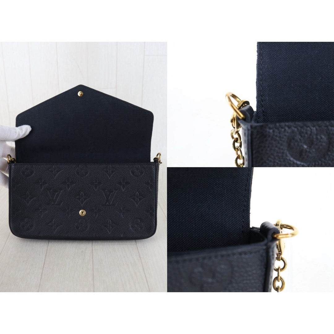 Include Entrupy Certificate of Authenticity｜Very Good ( Rank A)｜Louis Vuitton Monogram Empreinte Pochette Felicie Shoulder Bag Black｜S26042201