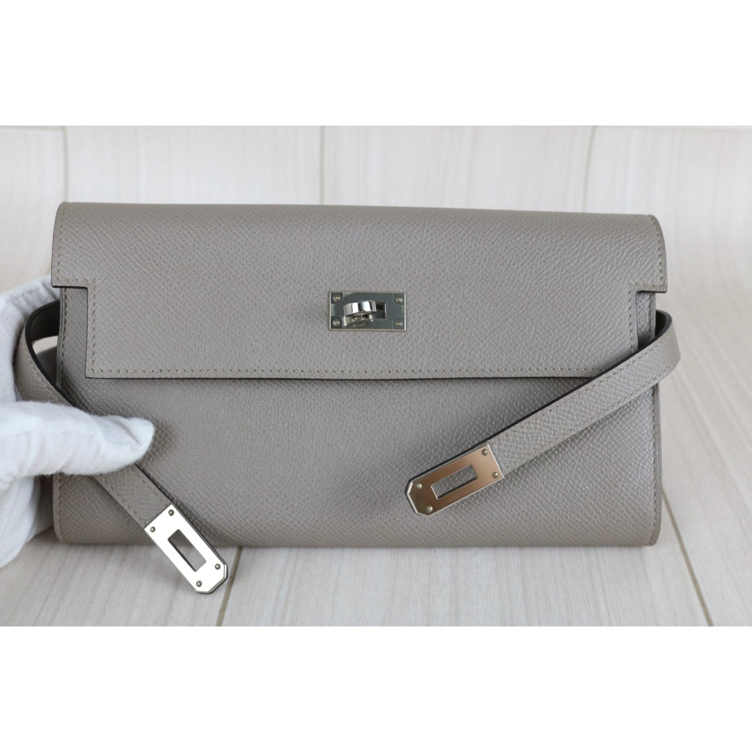 Include Entrupy Certificate of Authenticity｜Excellent（Rank SA)｜ HERMES Epson Kelly Long Wallet  C Stamp Gris Asphalte Made In 2018Year｜W26030403