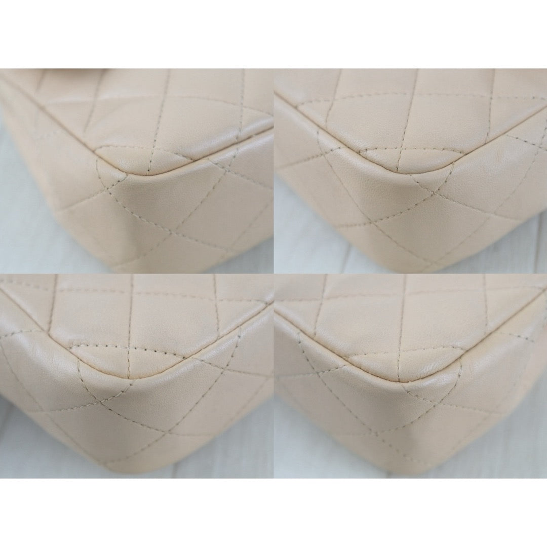 Include Entrupy Certificate of Authenticity｜Very Good ( Rank A)｜ CHANEL Lamb Skin Matrasse Chain Double East West Shoulder Bag  Beige Made In 2008-2009 Year｜S26083007