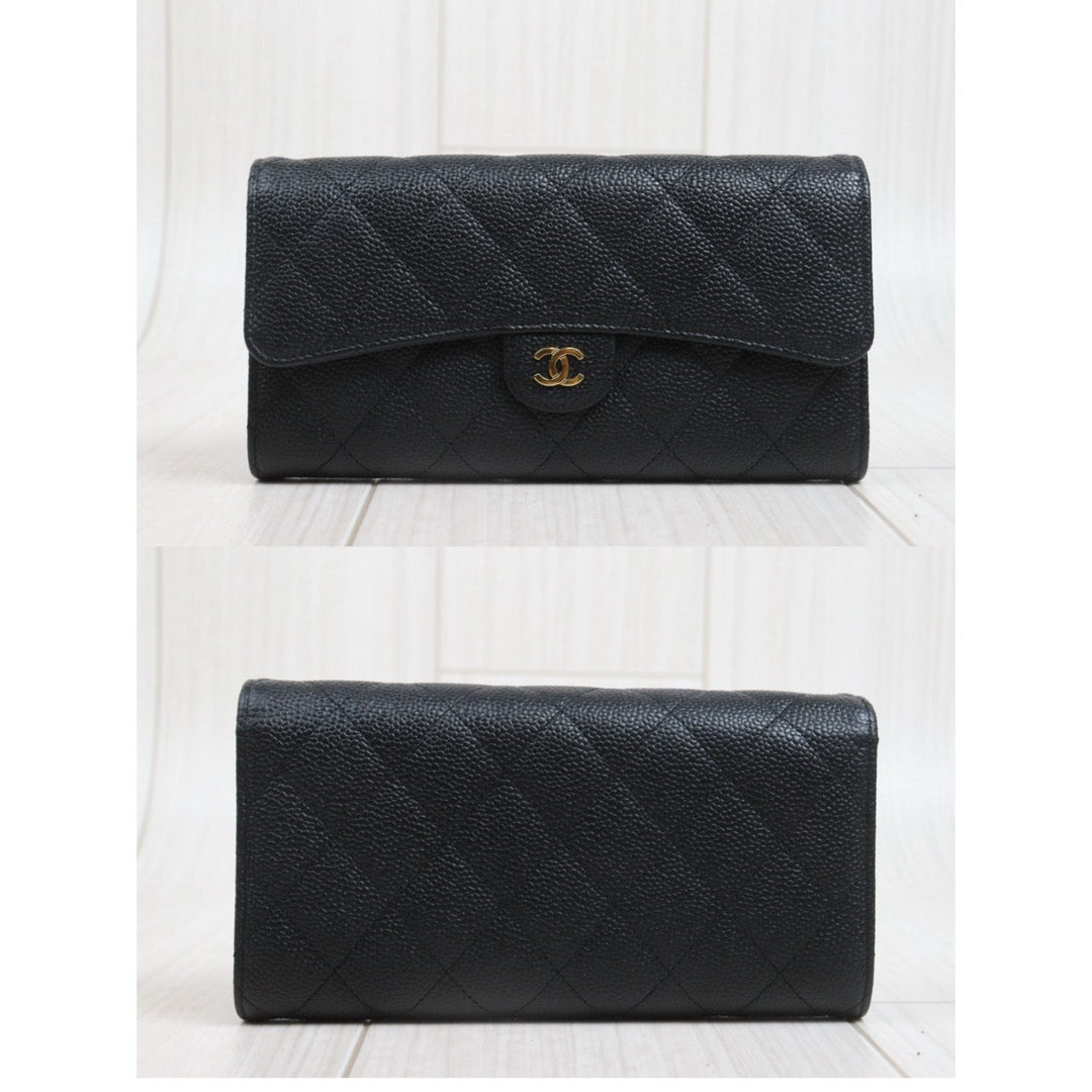 Include Entrupy Certificate of Authenticity｜Very Good ( Rank A)｜CHANEL Caviar Skin Black Long Wallet Made In 2016-2017Year｜26100701