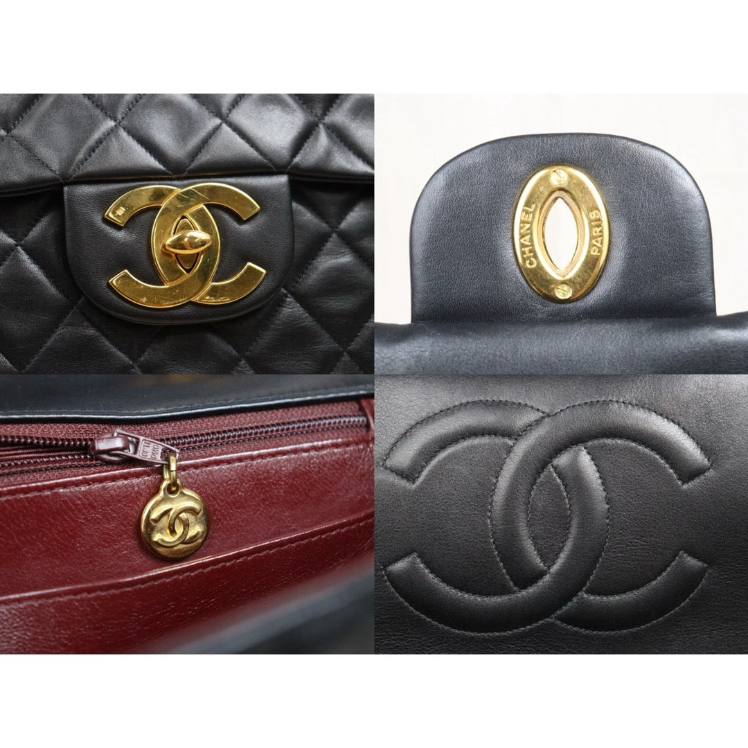 Include Entrupy Certificate of Authenticity｜Good ( Rank AB)｜CHANEL  Matrasse Chain  Lambskin Single Flap Black Shoulder Bag Large Made In 1994～1996Year｜26071310