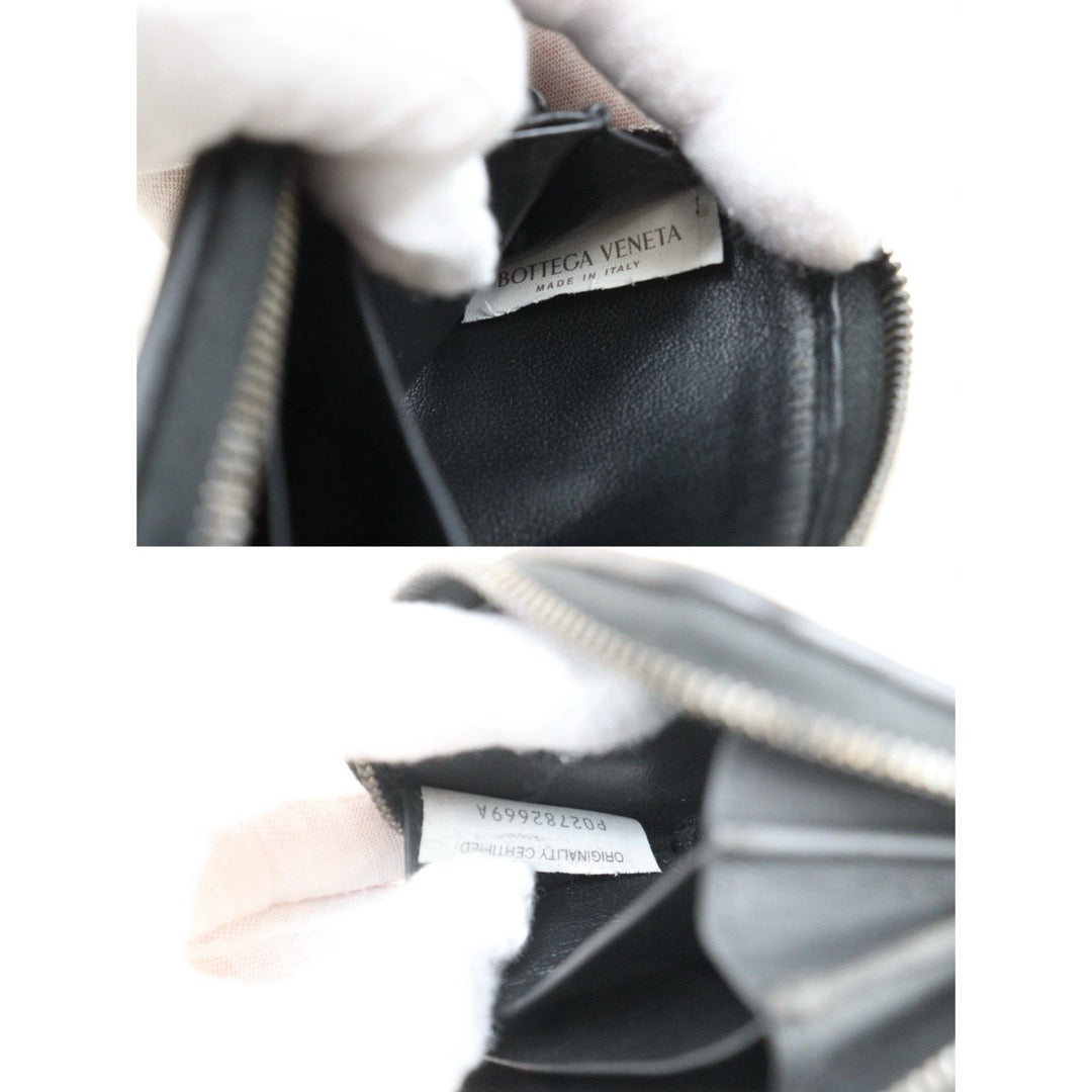 Very Good ( Rank A)｜ Bottega Veneta Leather Braid Black Wallet Card Holder Coin Purse｜25071005