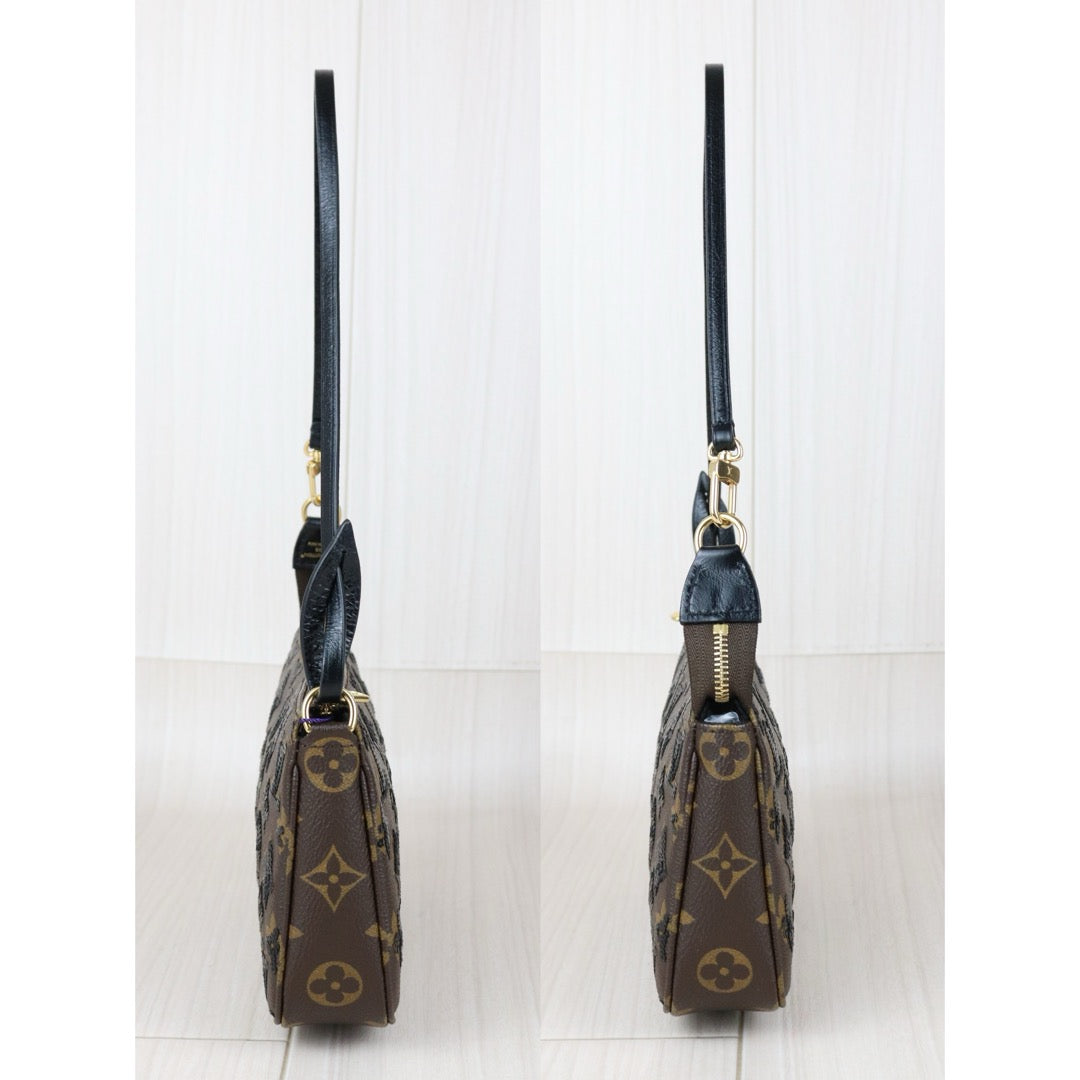 Include Entrupy Certificate of Authenticity｜Very Good ( Rank A)｜ Louis Vuitton Monogram Black Sequined Pochette Accessoire  IC Chips Model｜Z26091510