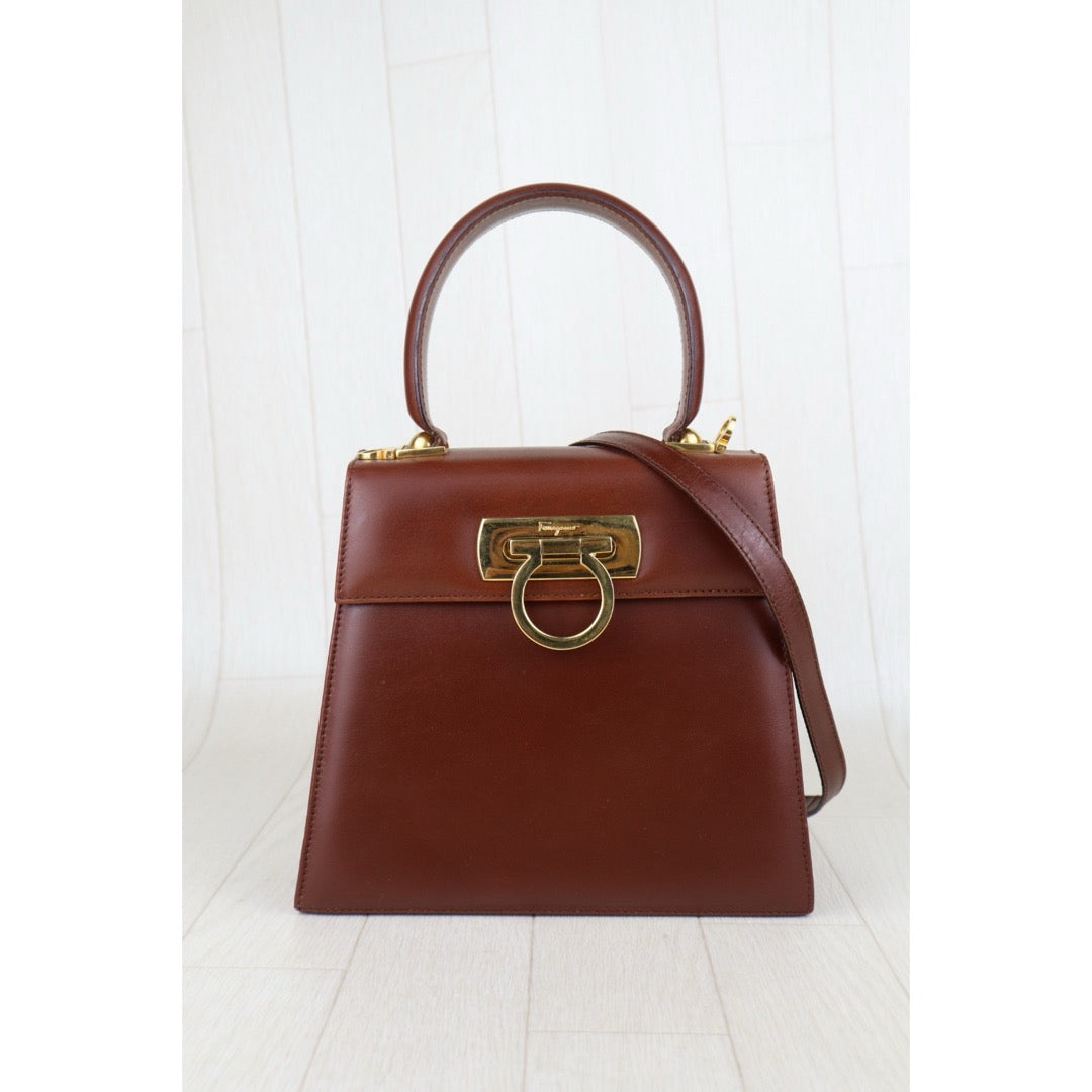 Good ( Rank AB)｜Ferragamo Gancini 2WAY Handbag Shoulderbag Golden Brown｜H25090812