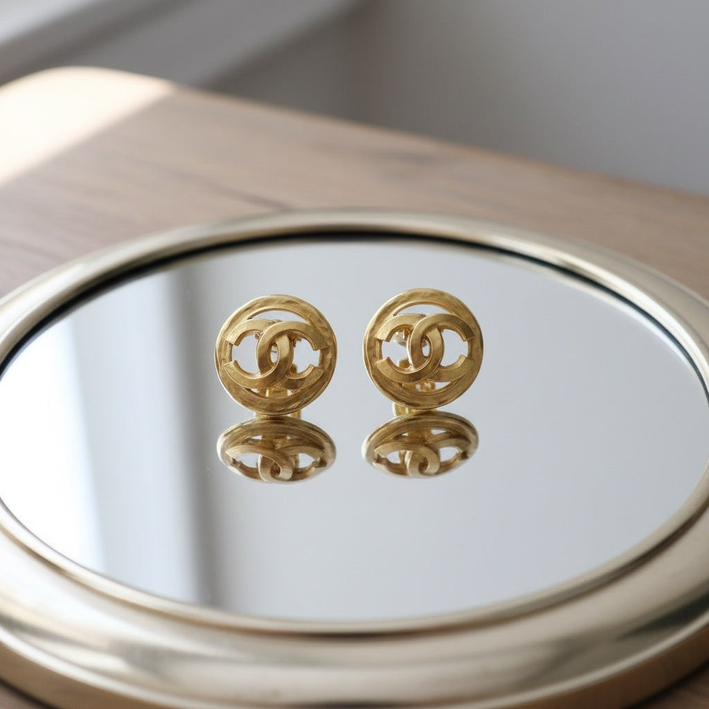 Include Authentic Detective Certificate of Authenticity｜Very Good ( Rank A) ｜CHANEL 94P Coco Mark Golden Earrings Made In 1994 Year ｜26061802