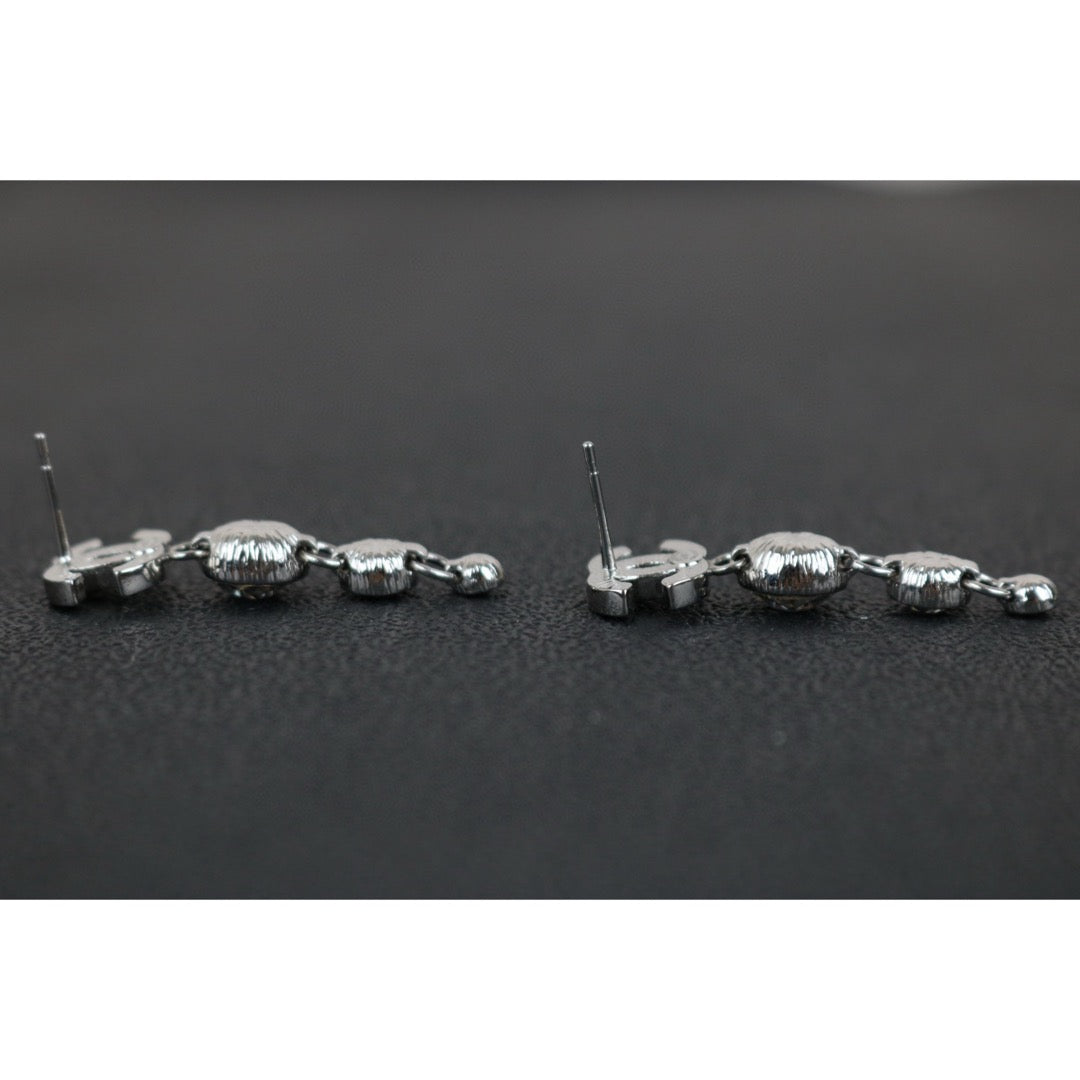 Excellent（Rank SA）｜ CHANEL Coco Mark Rhinestone Earrings Silver｜X25012303