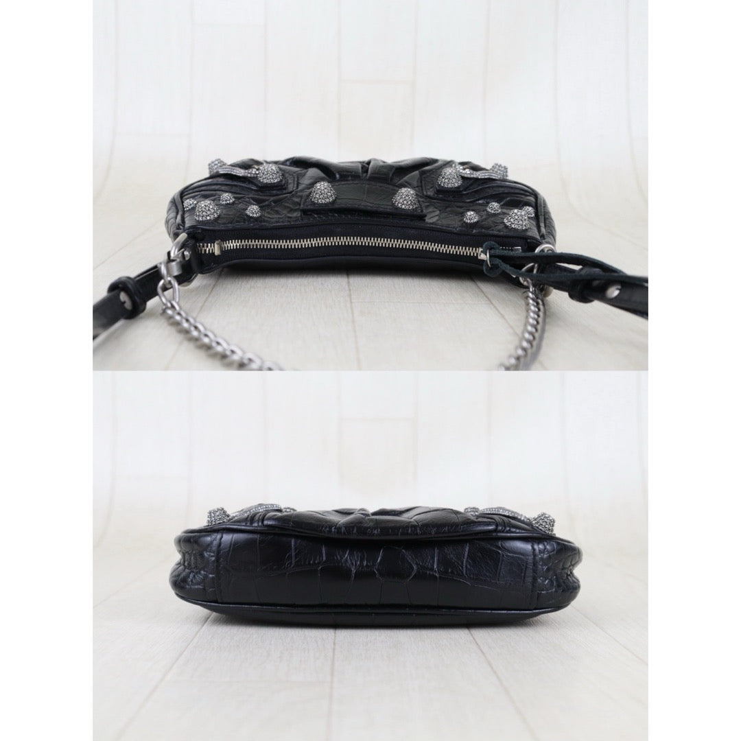Include Entrupy Certificate of Authenticity｜Very Good ( Rank A)｜Balenciaga Calf Leather  Le Cagole Mini Black Shoulder Bag ｜S26051304