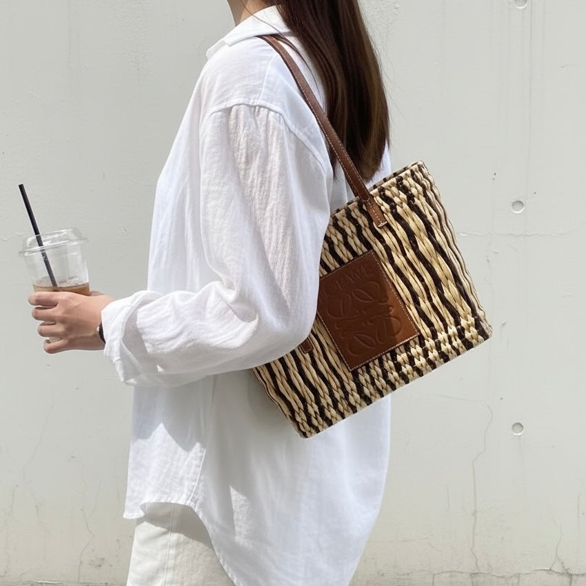 Include Entrupy Certificate of Authenticity｜Good ( Rank AB)｜ LOEWE Straw  Basket Handbag Shoulder Bag ｜S26060117