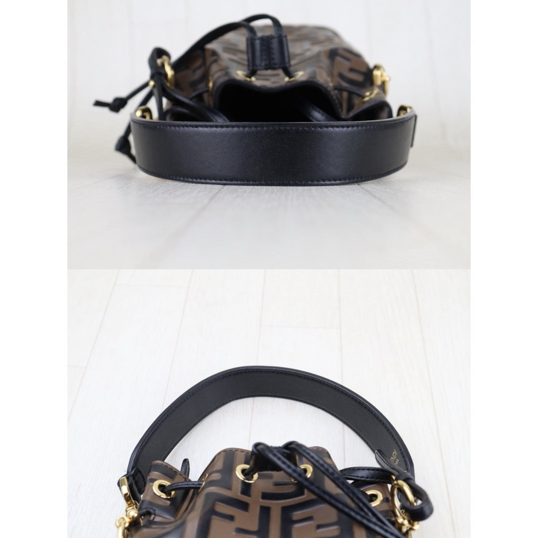 Good ( Rank AB)｜ FENDI Zucca Mini Mon Tresor Calf Leather Bucket bag Shoulder Bag Brown ｜S26010803