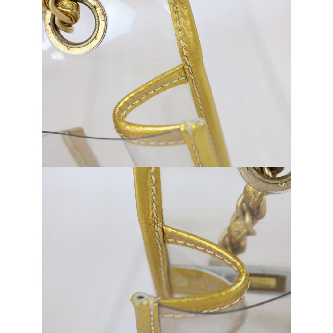 Include Entrupy Certificate of Authenticity｜Good ( Rank AB) ｜ CHANEL Vintage Clear PVC Gold Trim Classic Flap  Chain Bag Made In 2006-2008 Year｜S26083011
