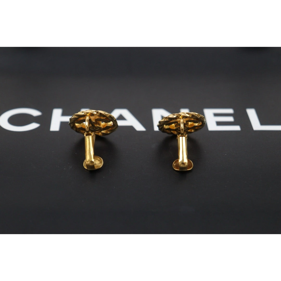Include Authentic Detective Certificate of Authenticity｜Very Good ( Rank A) ｜ CHANEL  Coco Mark Golden Plated Rhinestone  Earrings ｜26030502