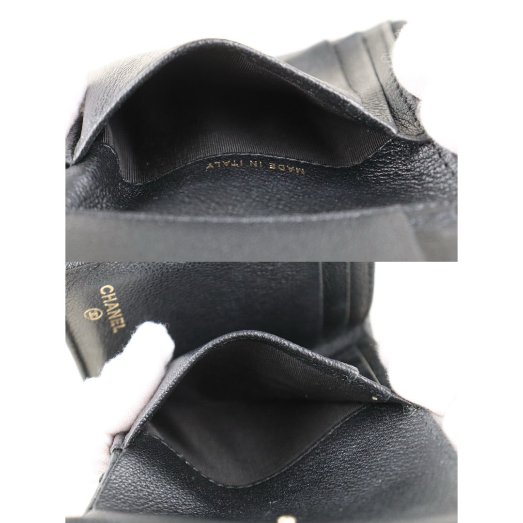 Include Entrupy Certificate of Authenticity｜Good ( Rank AB)｜Chanel Calf Skin V-Patterned Black Wallet Made In 2019Year｜S26072510