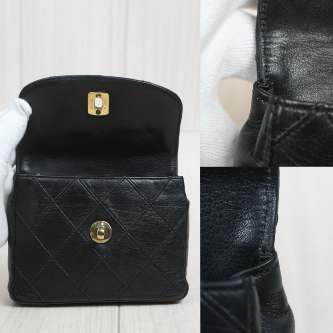 Include Entrupy Certificate of Authenticity｜Good ( Rank AB)｜ CHANEL Lamb Skin Matrasse Chain BumBag Black ｜26071502