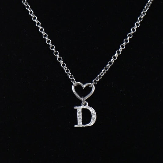 Rank A ｜ Dior Heart＆D Necklace Silver Plated ｜V23080604