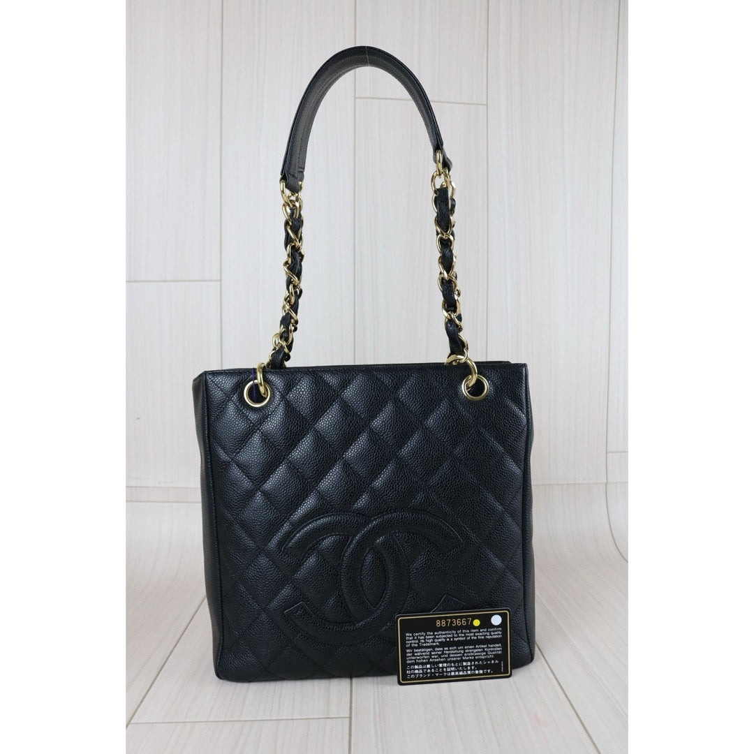 Include Entrupy Certificate of Authenticity｜Very Good ( Rank A)｜ CHANEL Matrasse PST Chain Tote Bag Caviar Skin Black  Made In 2003-2004 Year｜S26073111