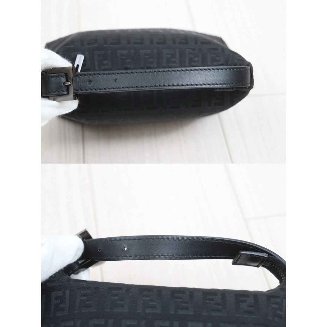 Include Entrupy Certificate of Authenticity｜Very Good ( Rank A)｜ FENDI  Zucca Mamma Canvas Bucket Hand Bag Black ｜26100103