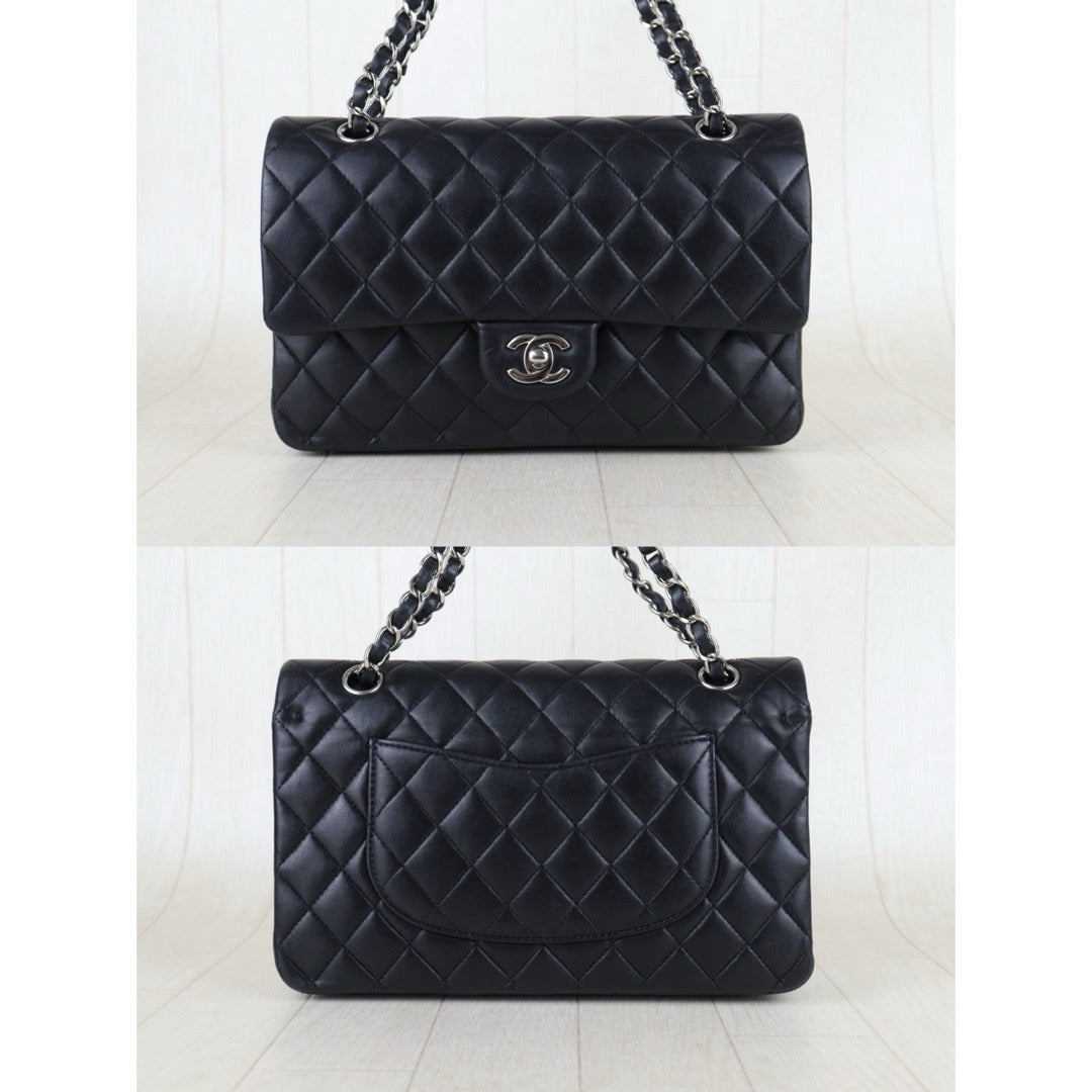 Include Entrupy Certificate of Authenticity｜Good ( Rank AB)｜ CHANEL Lamb Skin Double Flap Shoulder Bag Black Made in 2014 Year｜S26051301
