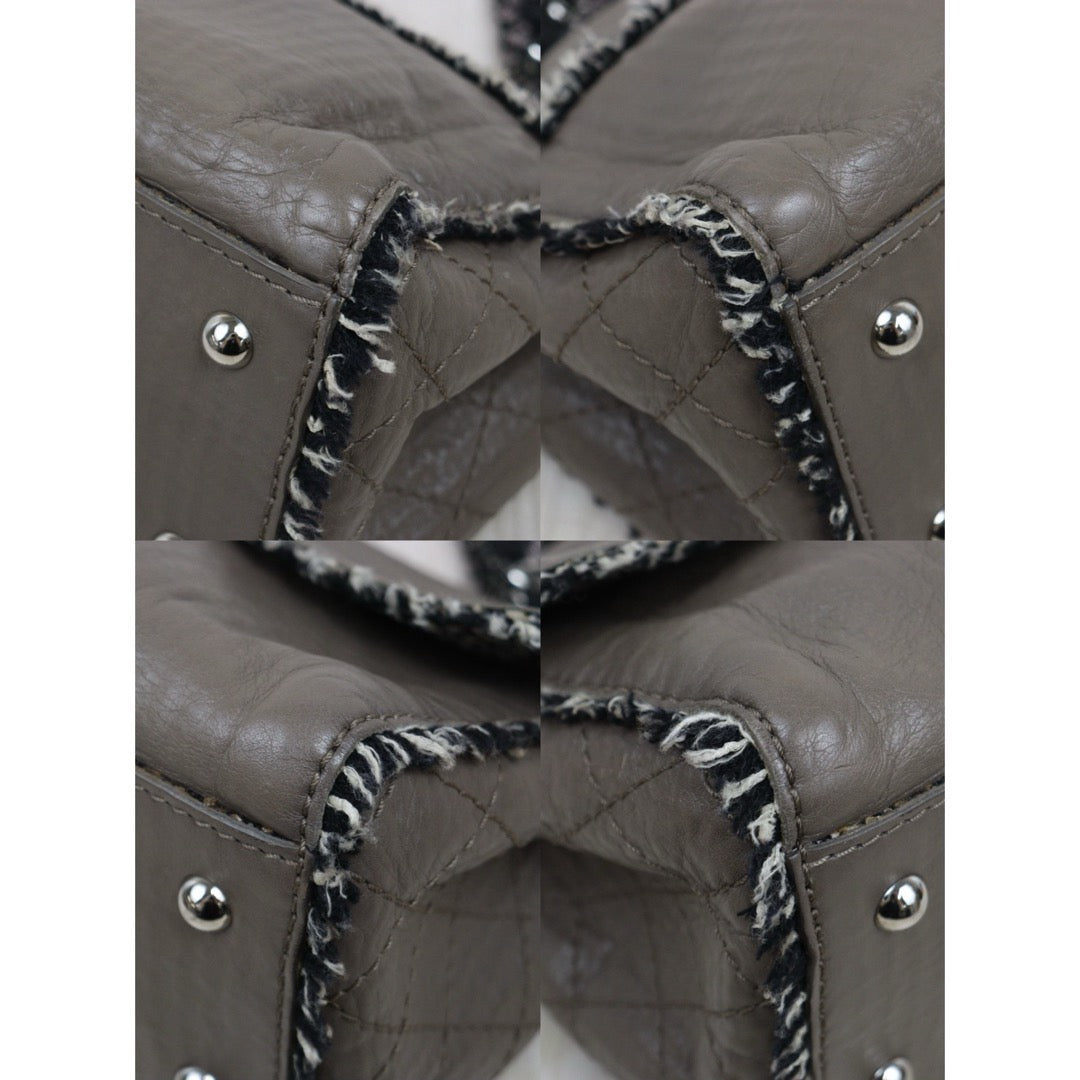 Good ( Rank AB)｜ CHANEL Calf Leather Woolen Matrasse Chain Shoulder Bag Etoupe Gray Made In 2009- 2010Year｜Y25110410