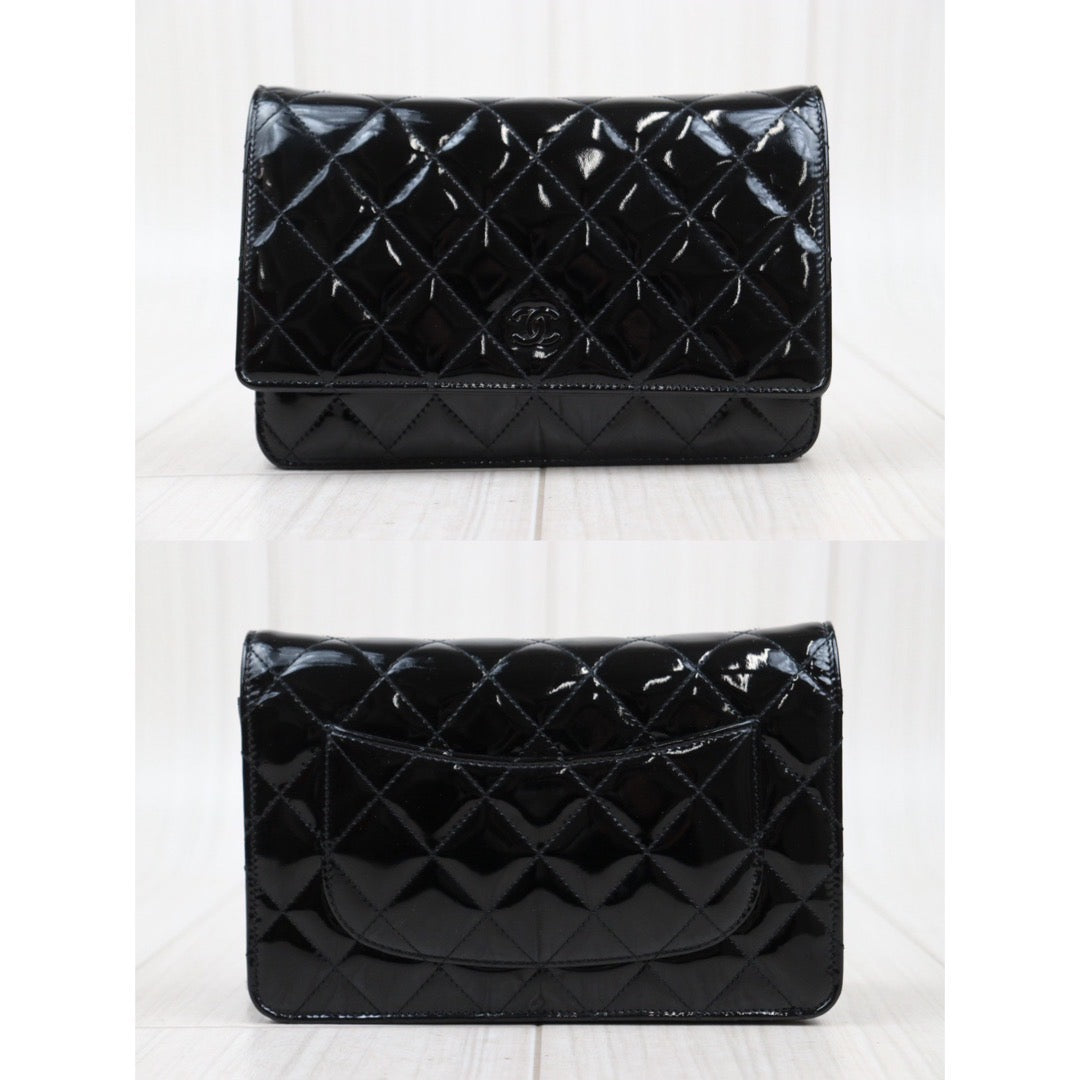 Rank A｜ CHANEL Enamel So Black Chain Wallet   ｜S24030408