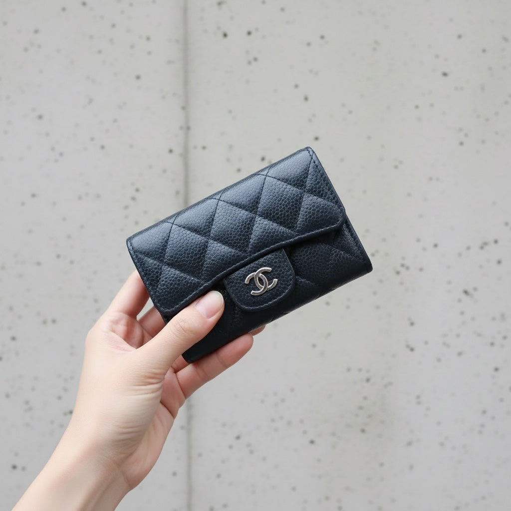 Include Entrupy Certificate of Authenticity｜Very Good ( Rank A)｜CHANEL Caviar Skin Black Card Holder Made In 2017Year｜S26060134