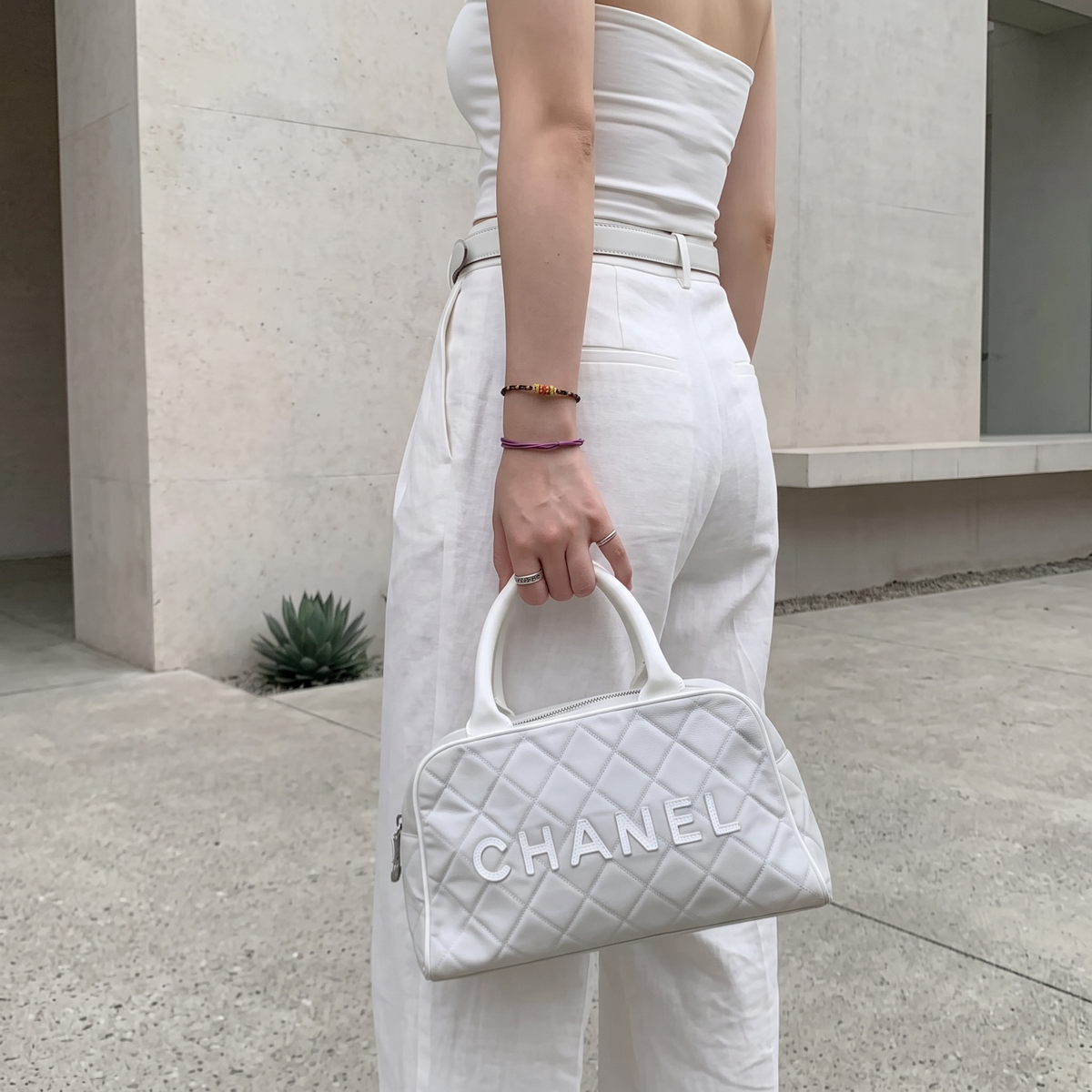 Include Entrupy Certificate of Authenticity｜Good ( Rank AB) ｜CHANEL Vintage Sports Line Quilted Canvas Bowling HanBag Made in 2000-2002 Year｜26082601