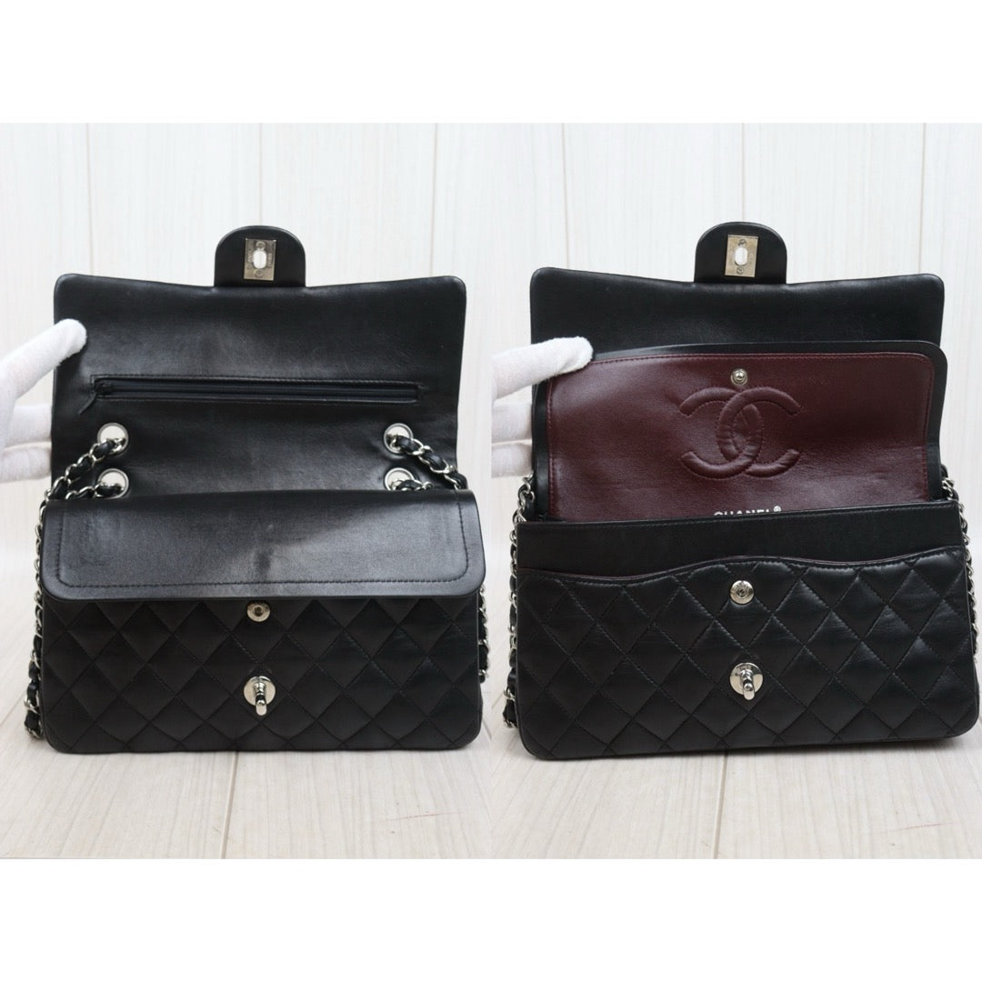 Very Good ( Rank A)｜ CHANEL Lamb Skin Matrasse Double Flap 25 Shoulder Bag  Black Made In 2008-2009Year｜S25062504