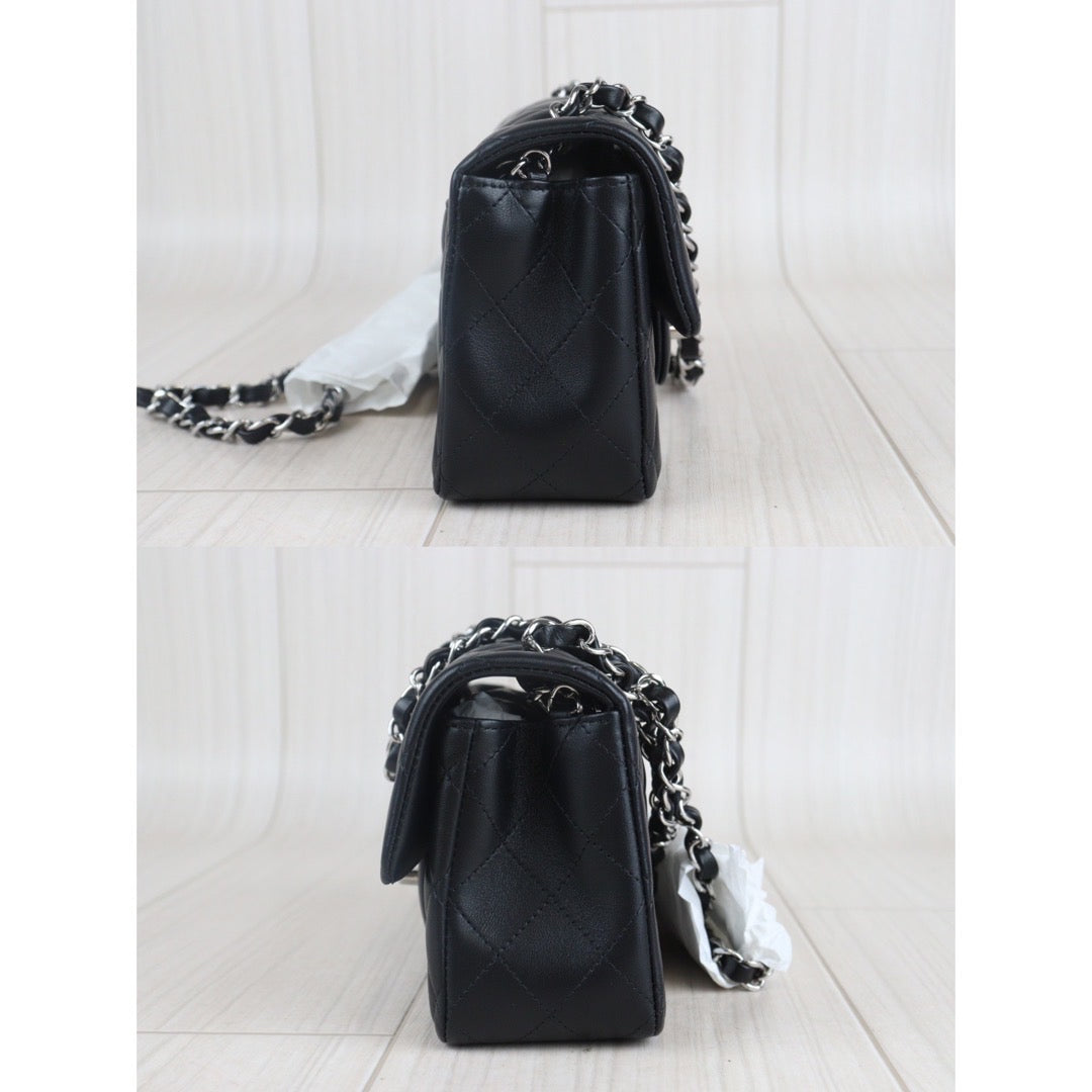 Rank N｜ CHANEL Mini Matelasse Lamb Leather Chain Shoulder Bag Black Silver Hardware ｜23091104