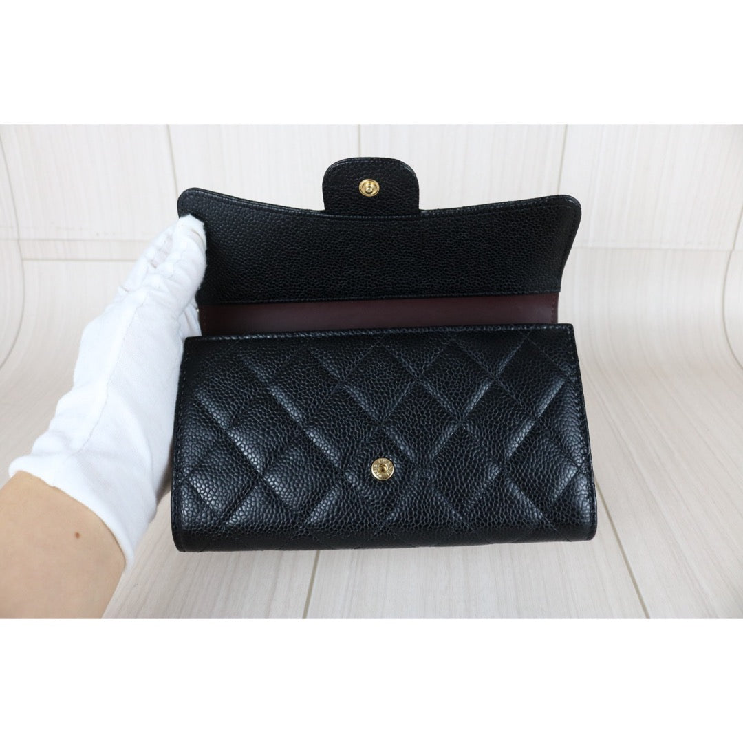 Excellent（Rank SA）｜Full Set CHANEL Caviar Skin Black Long Wallet Made In 2014- 2015Year｜X25092701