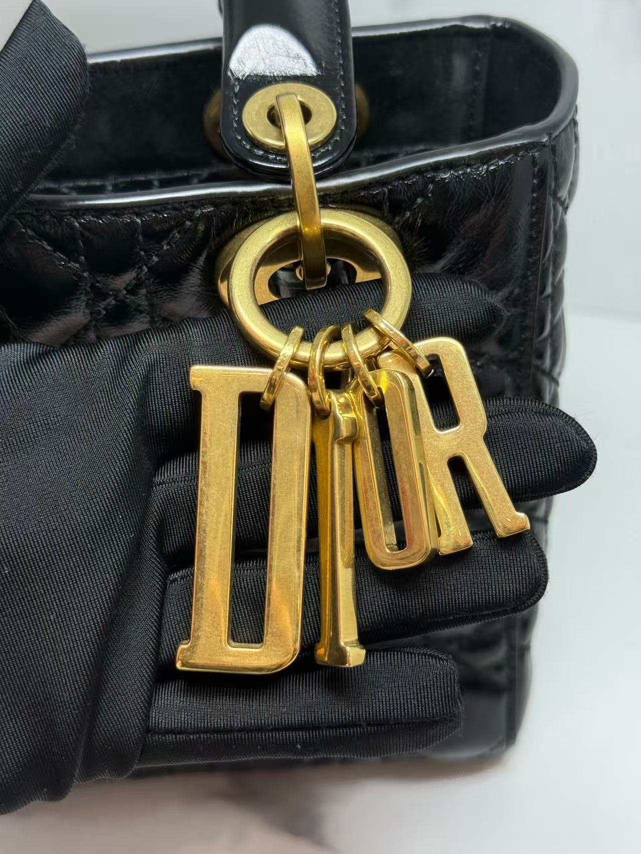 Dior Small Lady Dior Cafe Skin 2WAY Shoulder Bag Handbag Black