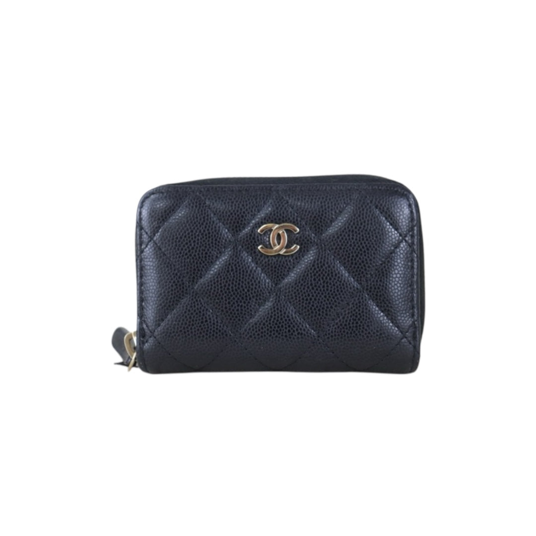 Include Entrupy Certificate of Authenticity｜Good ( Rank AB)｜CHANEL Caviar Skin Black Zipper Wallet Made In 2018-2019Year｜Z26101203