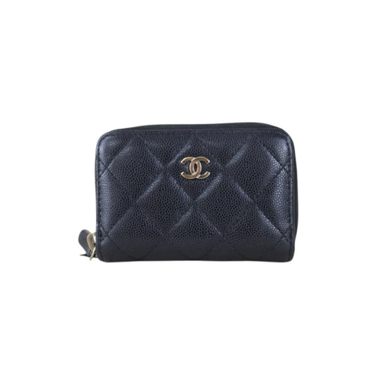 Include Entrupy Certificate of Authenticity｜Good ( Rank AB)｜CHANEL Caviar Skin Black Zipper Wallet Made In 2018-2019Year｜Z26101203