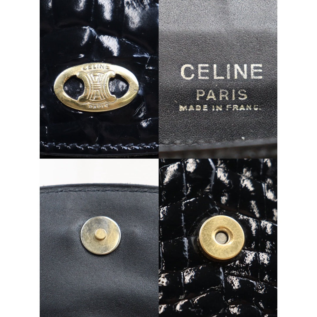 Rank A｜ CELINE Crocodile Skin Shoulder Bag Black｜S24061721