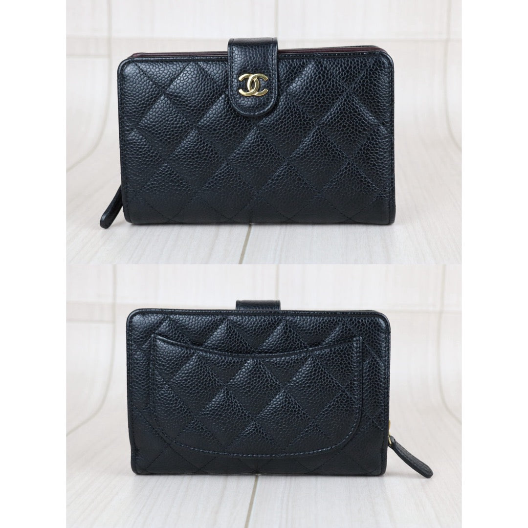 Include Entrupy Certificate of Authenticity｜Very Good ( Rank A)｜ Chanel Caviar Skin Black Wallet Made In 2015-2016Year ｜S26061504
