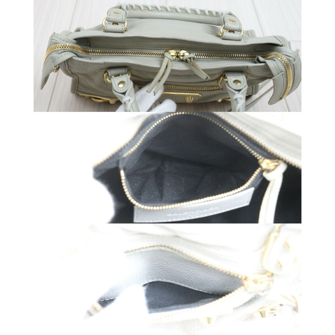 Include Entrupy Certificate of Authenticity｜Good ( Rank AB)｜Balenciaga Goatskin Edge Gaint Classic Mini City Handbag Shoulder Bag Light Gray｜S26060103