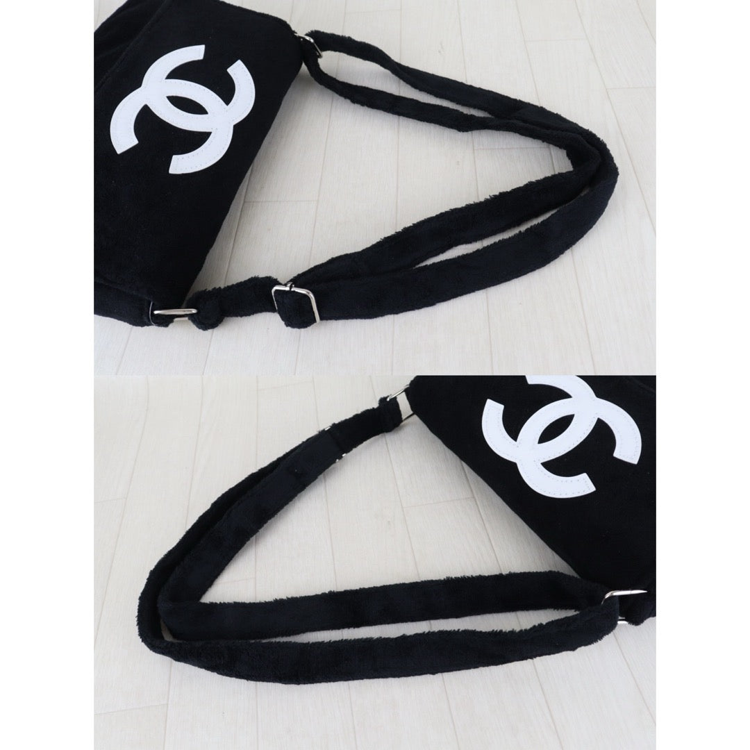 Very Good ( Rank A)｜CHANEL Precision Terry Cloth Flap Shoulder Bag Black VIP Gift｜S26090720
