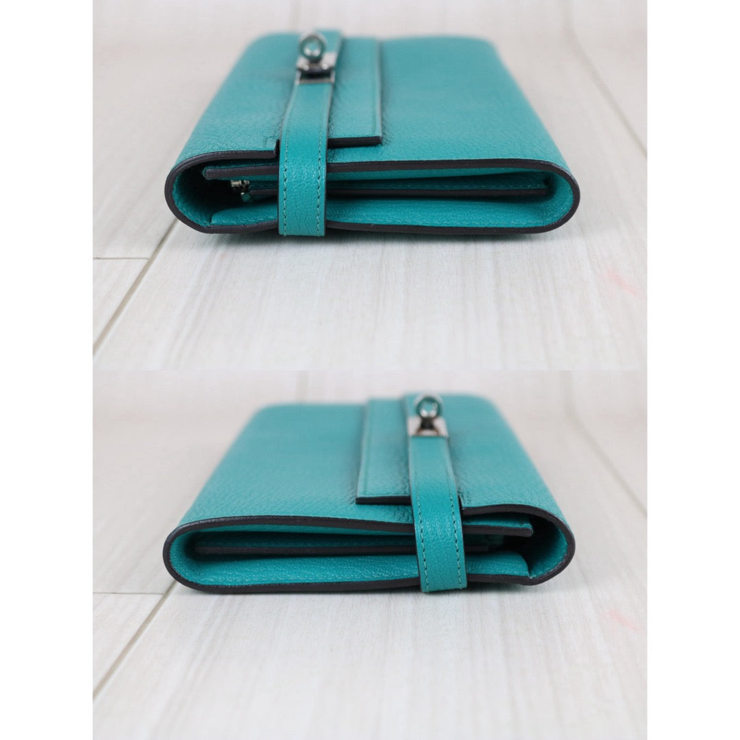 Include Entrupy Certificate of Authenticity｜Very Good ( Rank A)｜ HERMES Goatskin Kelly Long Wallet Vert Vertigo Paon X Stamp Made In 2016Year｜W26071704
