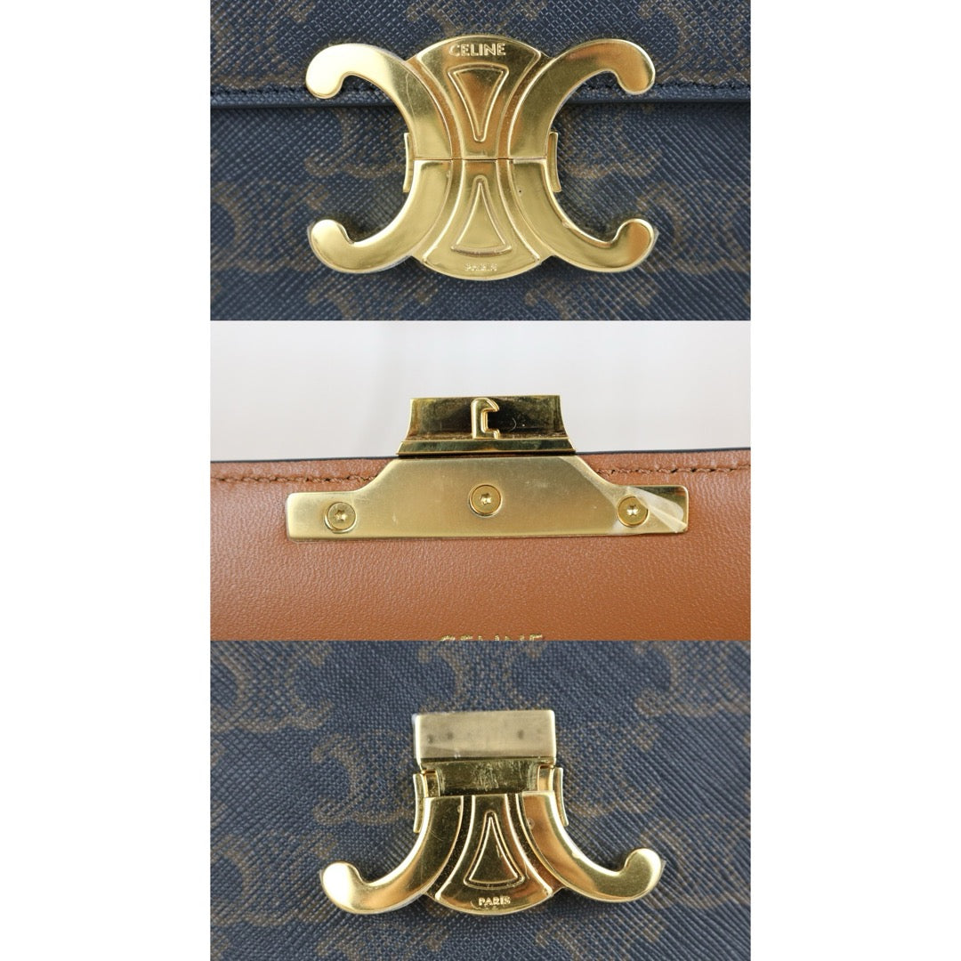 Include Entrupy Certificate of Authenticity｜Very Good ( Rank A)｜ CELINE Macadam Triomphe Shoulder Bag  Golden Hardware｜S26061202