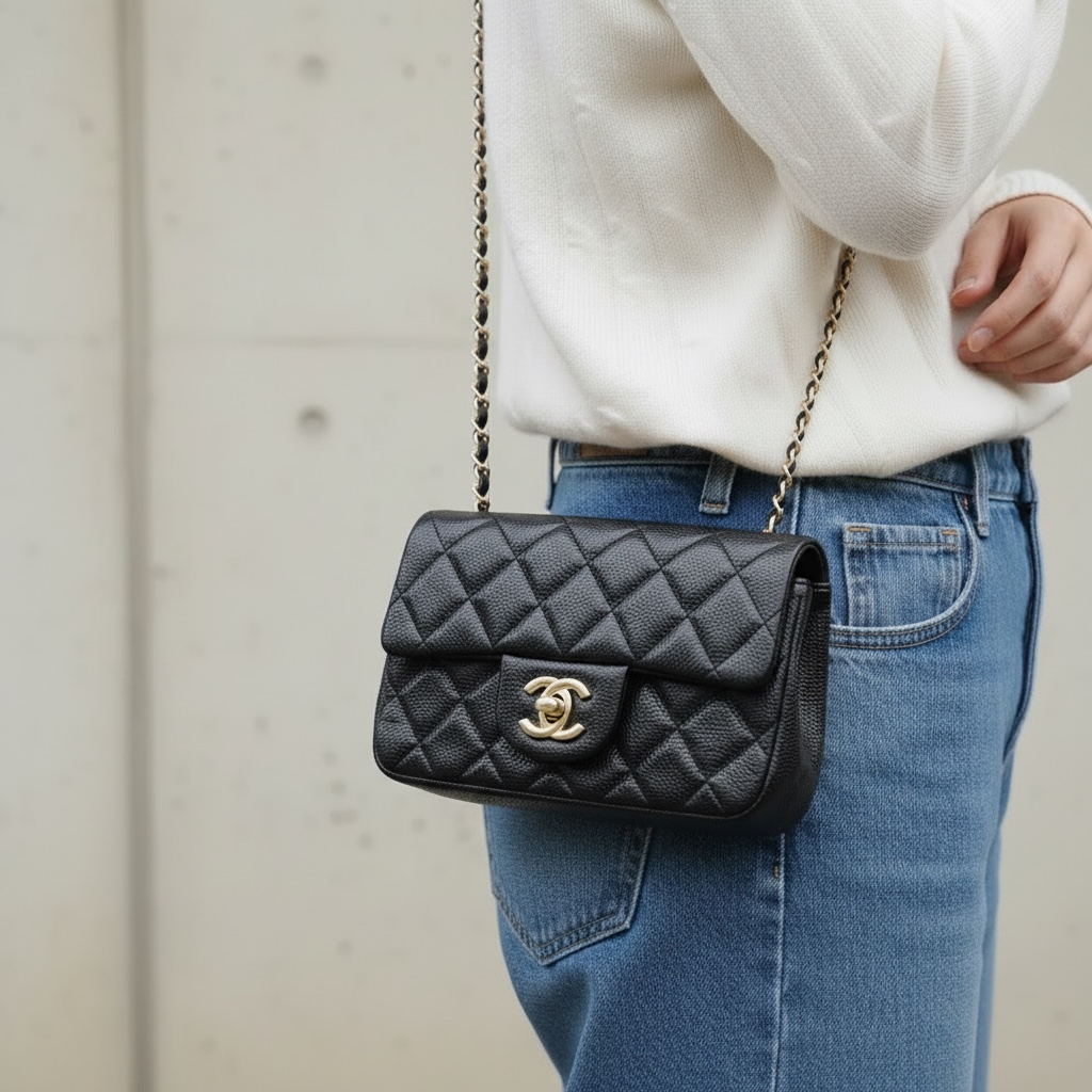 Include Entrupy Certificate of Authenticity｜Good ( Rank AB)｜ CHANEL  Matrasse Extra Mini Chain Caviar Skin CF17 Shoulder Bag Made in 2012-2013 Year｜S25110501