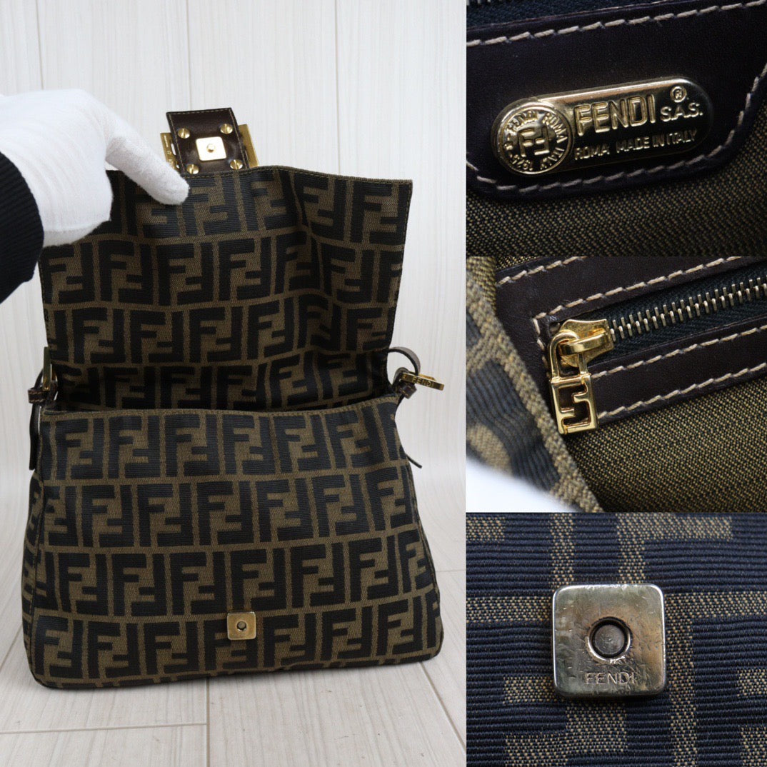 Rank A｜ FENDI Zucca Mamma Baguette Shoulder Bag Gold Hardware｜23112107