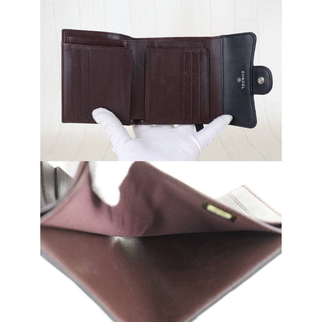 Include Entrupy Certificate of Authenticity｜Good ( Rank AB)｜CHANEL Lamb Skin Black Wallet Made In 2016 Year｜S26073112