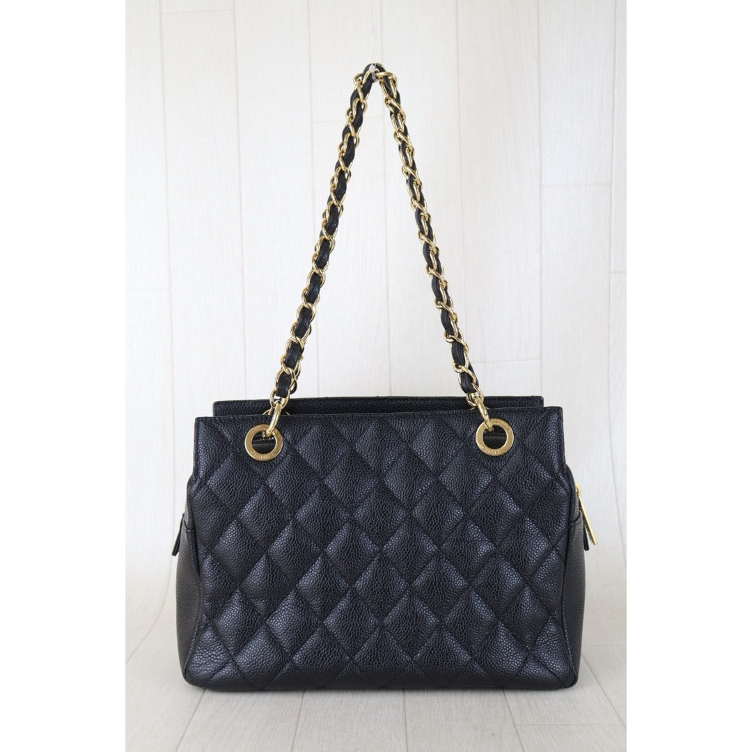 Include Entrupy Certificate of Authenticity｜Very Good ( Rank A)｜ CHANEL Caviar Skin Matrasse Chain PPT Tote Bag Black  Made In 2012｜S26090711