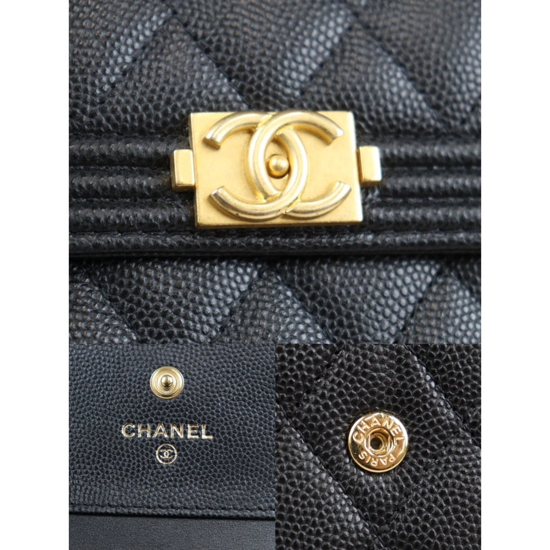 Rank S｜CHANEL Leboy Caviar Skin Black Wallet｜23120712