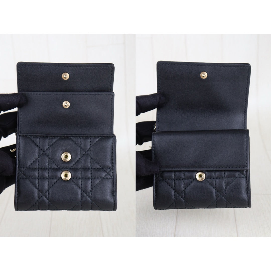 Very Good ( Rank A)｜ Dior Lamb Skin Black Wallet｜S25100503