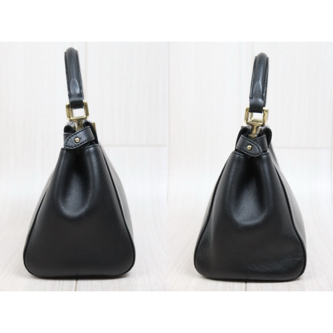 Good ( Rank AB)｜ FENDI Calf Leather Peekaboo iconic mini Handbag With Shoulder Bag Black｜S26030906