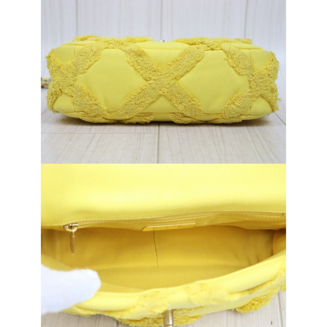 Very Good ( Rank A) ｜ CHANEL Canvas Tassel Single Flap 19bag Chain Shoulder Bag Yellow Made in 2020-2021Year｜ Y25112505